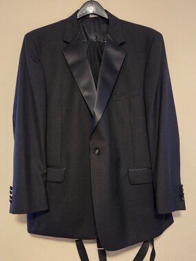 Jos A Bank Full Tuxedo 50R Black 100% Wool With Suspenders